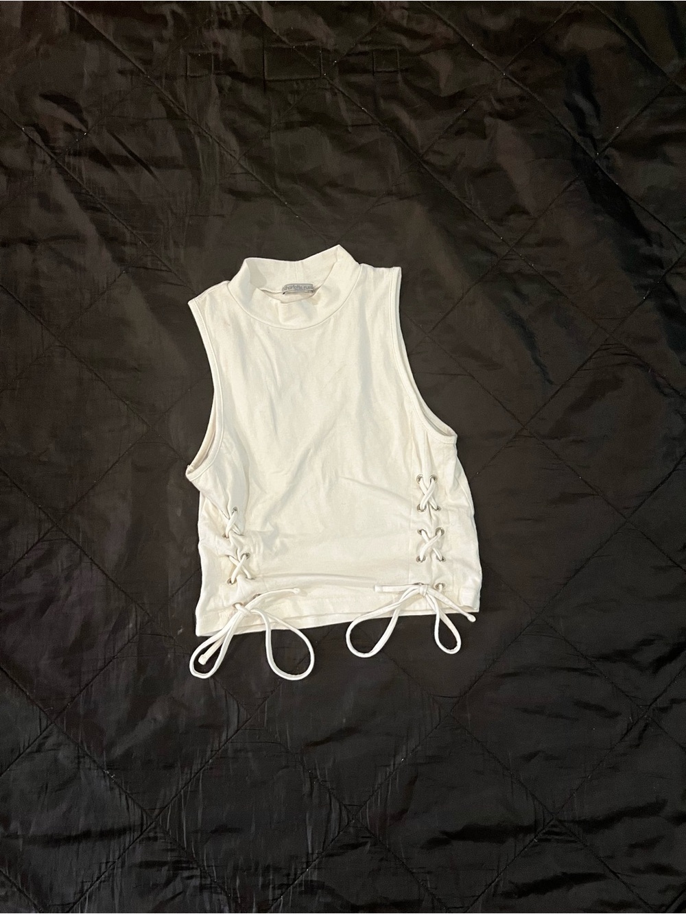 Charlotte Russe White Sleeveless Lace-Up Crop Tank